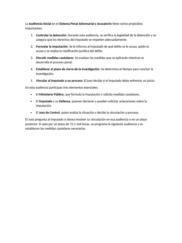 Audiencia Inicial en Sistema Penal Acusatorio | PDF | Derecho