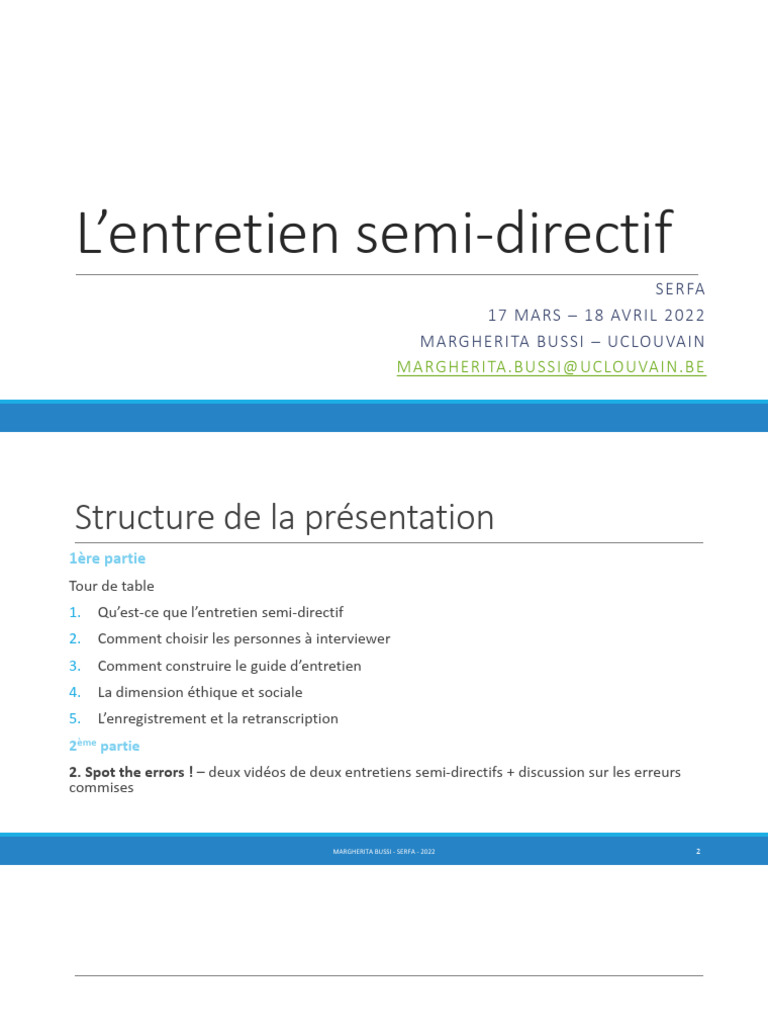 Entretien semi-directif : Guide pratique | PDF