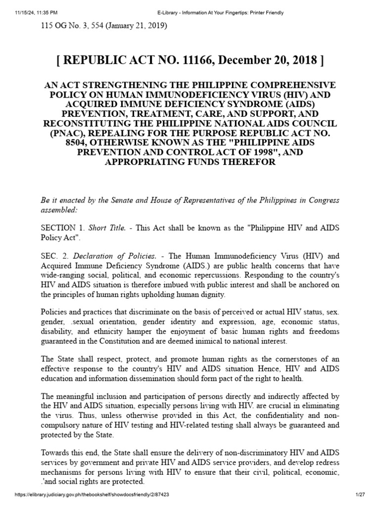 Philippine HIV and AIDS Policy Act | PDF | Safe Sex | Hiv/Aids