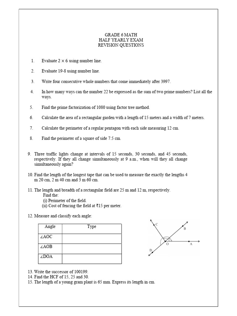 Grade 6 Maths Half-Yearly Revision | PDF | Length | Metrology