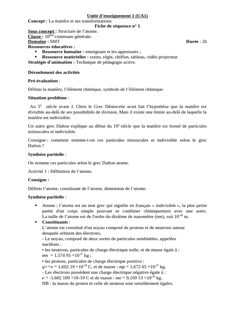 Structure et propriétés de l'atome | PDF | Éléments chimiques | Atomes