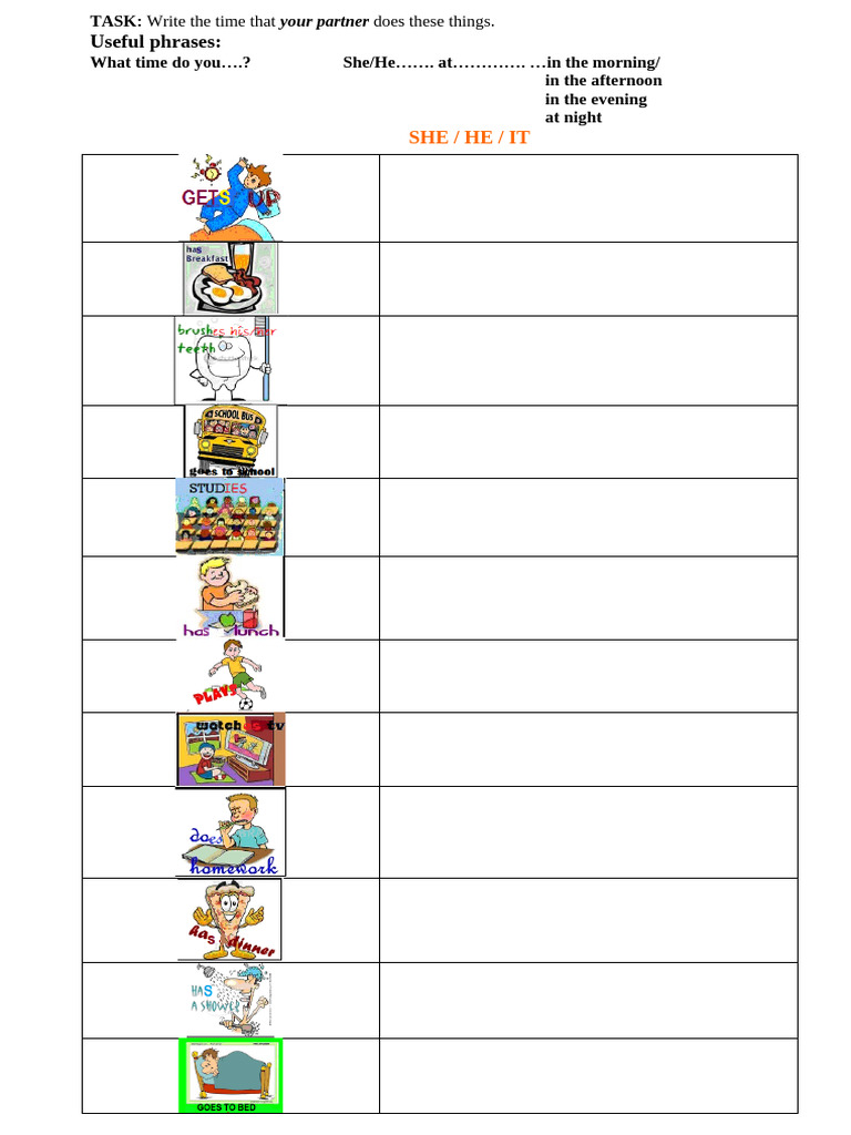 Daily Routine Pictures Third Person | PDF | Language Arts & Discipline
