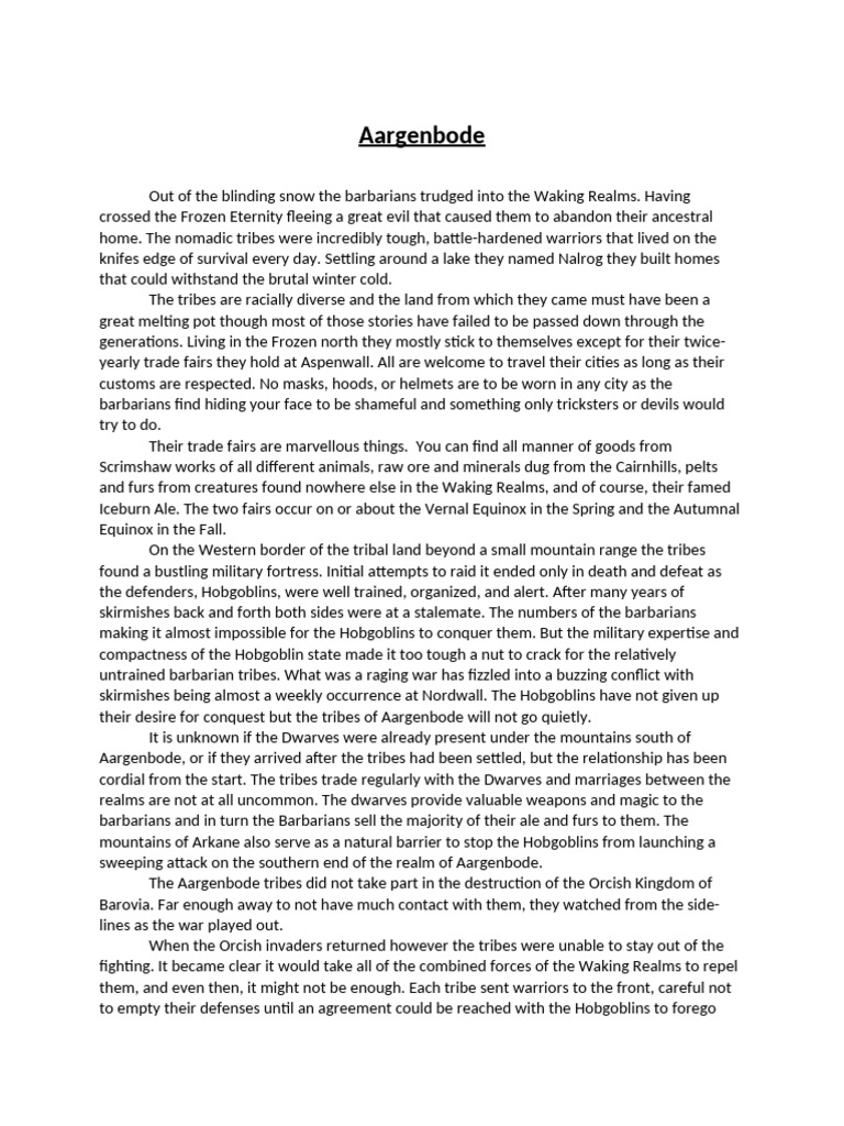 Aargenbode: Tribes and Trade Dynamics | PDF | Dwarf (Dungeons & Dragons)