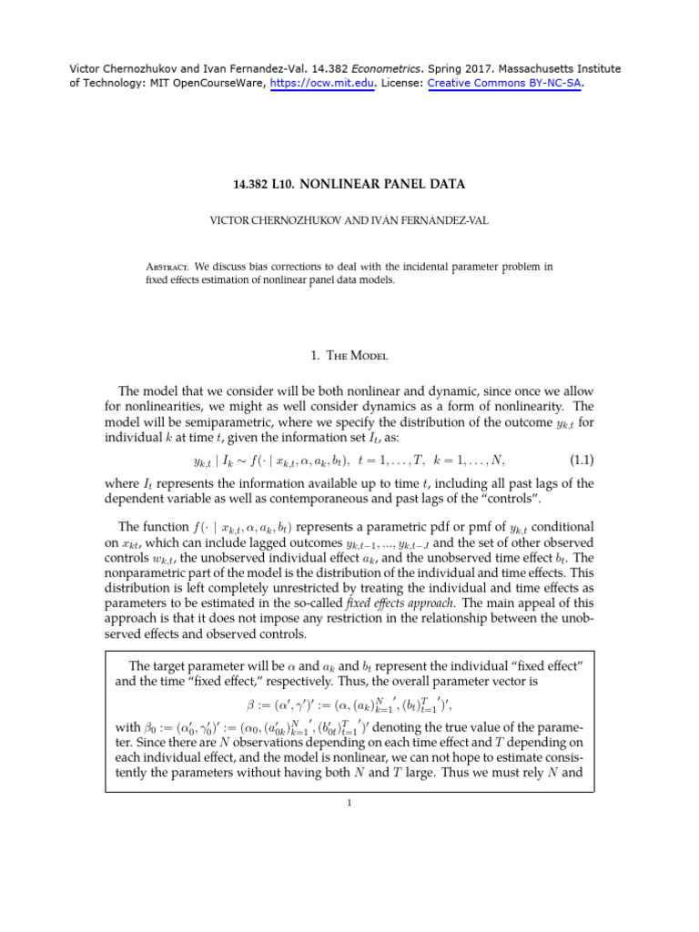 Nonlinear Panel Data Bias Corrections | PDF | Estimator | Standard ...