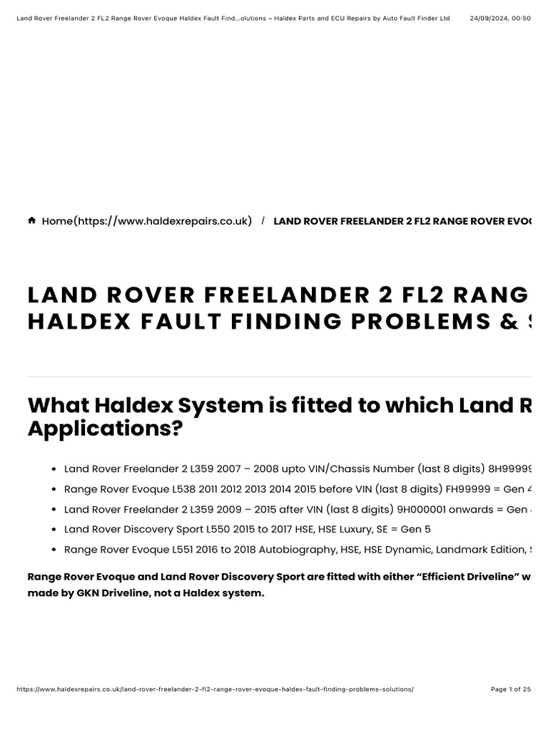 Haldex Fault Codes for Land Rover Vehicles | PDF | Anti Lock Braking ...