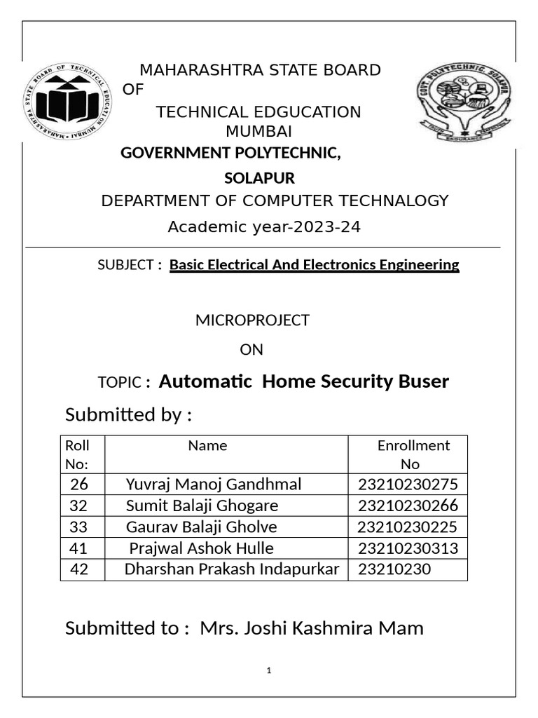 BEE report(2nd sem) | PDF | Security Alarm | Electrical Engineering