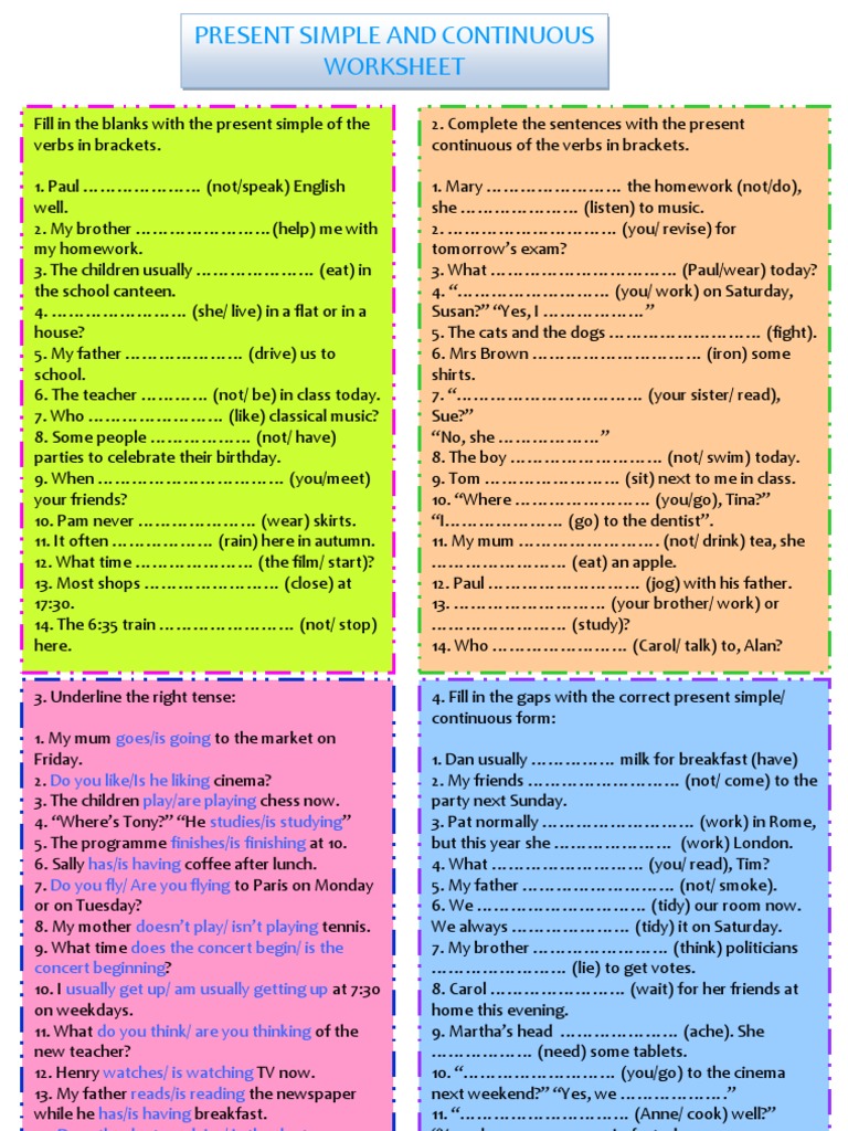 Present Simple and Continuous Worksheet | PDF | Foreign Language Studies