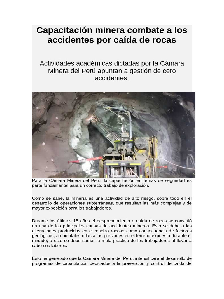 Capacitación Minera Combate A Los Accidentes Por Caída de Rocas | PDF ...