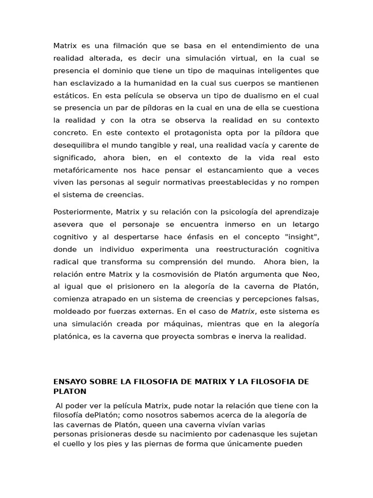 Matrix y Platón: Realidad y Conocimiento | PDF | Verdad | Realidad