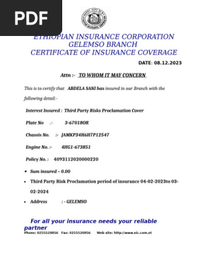 Certificate of Insurance