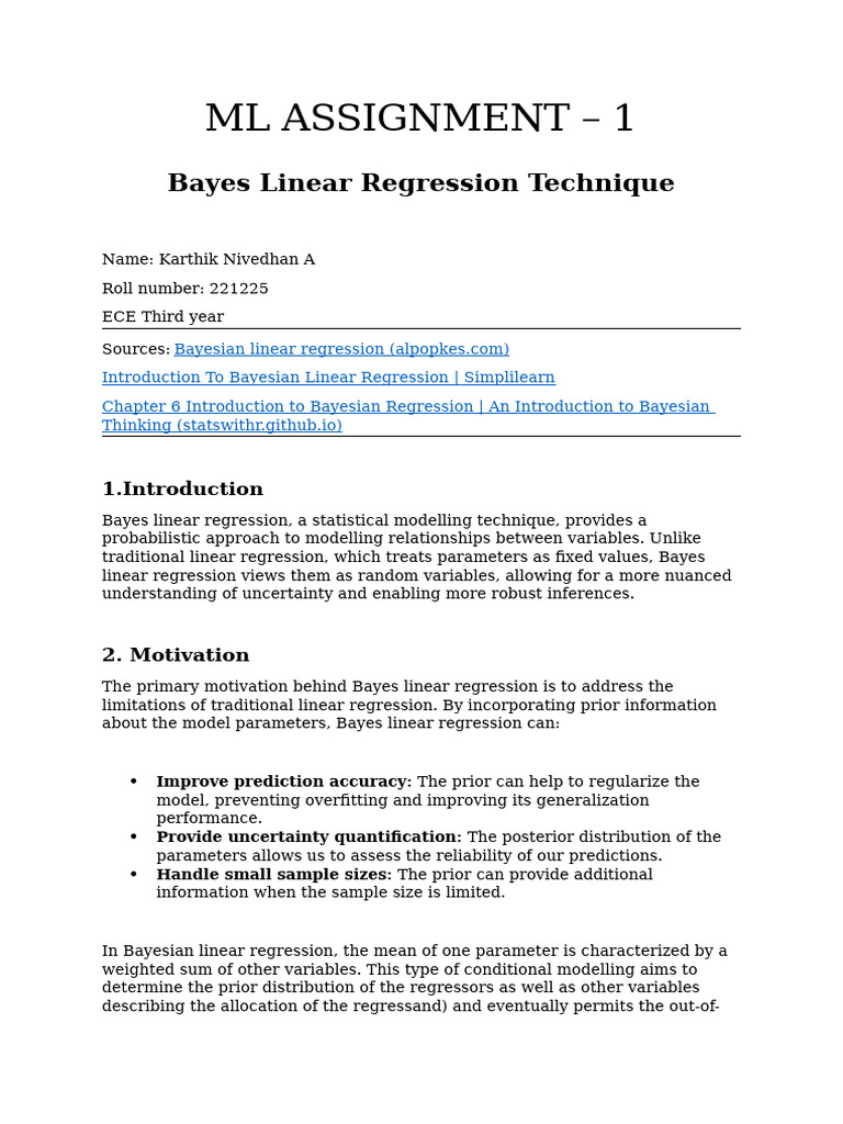 ML Assignment 1 | PDF | Regression Analysis | Linear Regression
