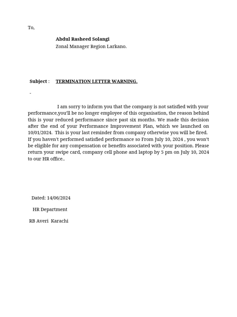 Termination Letter | PDF