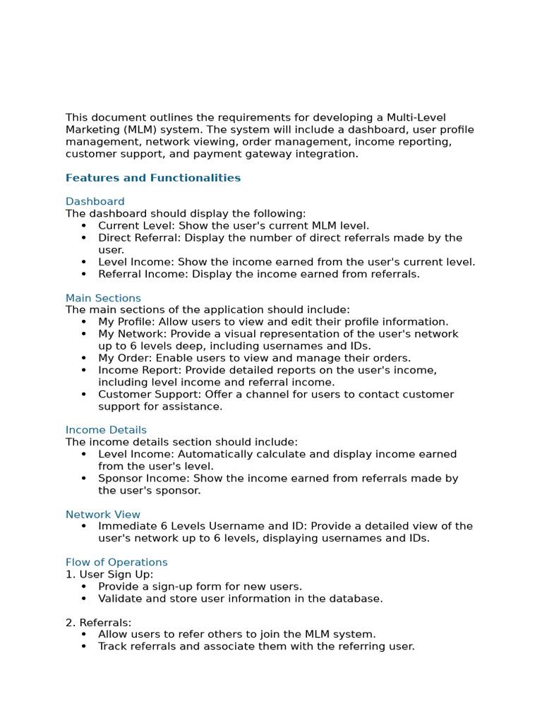 MLM Business Requirement Document | PDF | User (Computing) | Databases