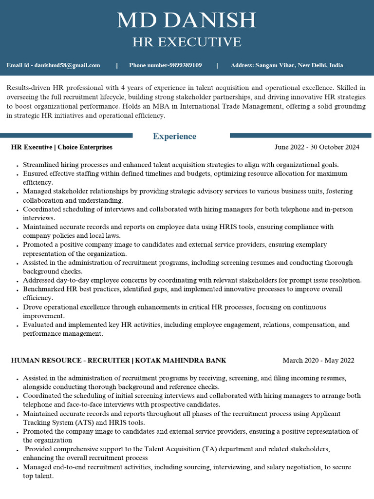 HR Executive Profile: Talent Acquisition Expert | PDF | Recruitment ...