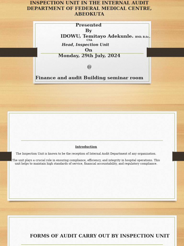 Internal Audit Inspection Unit Overview | PDF | Audit | Internal Control