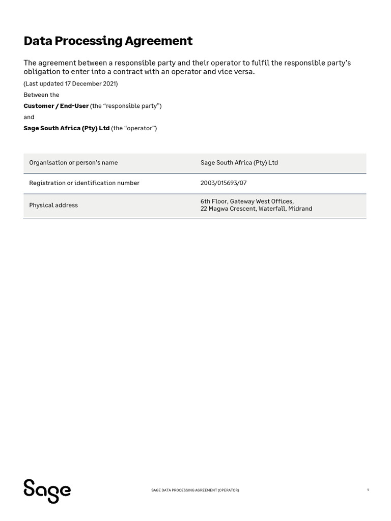 Sage Data Processing Agreement Overview | PDF | Audit | Information ...