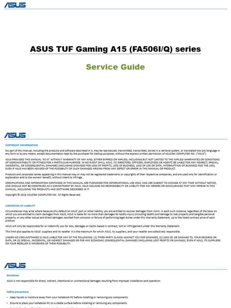 FA506Q I Service Guide V2.8 1221 - NR-R2R | PDF | Damages | Laptop