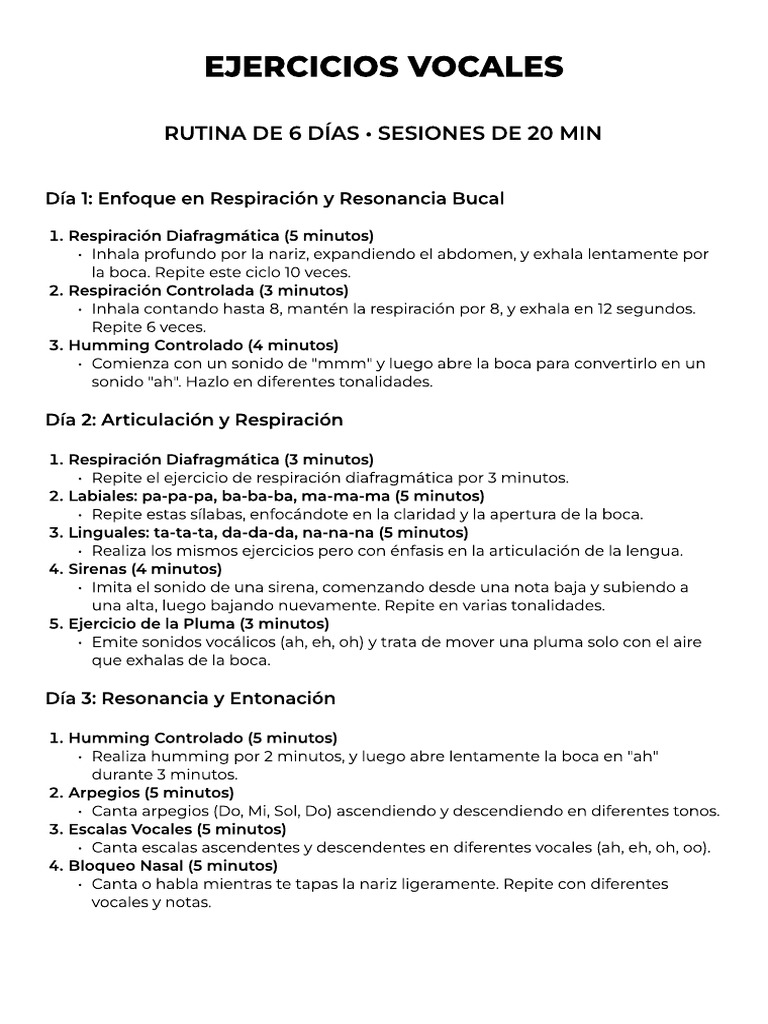 Rutina de Ejercicios Vocales | PDF | Vocal | Fonética