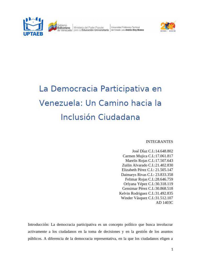 Qué Es La Democracia Participativa | PDF | Democracia | Ideologías ...