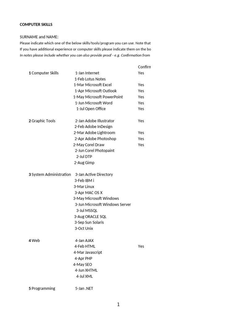 Computer Skills Assessment List | PDF | Microsoft Sql Server | Ibm Db2