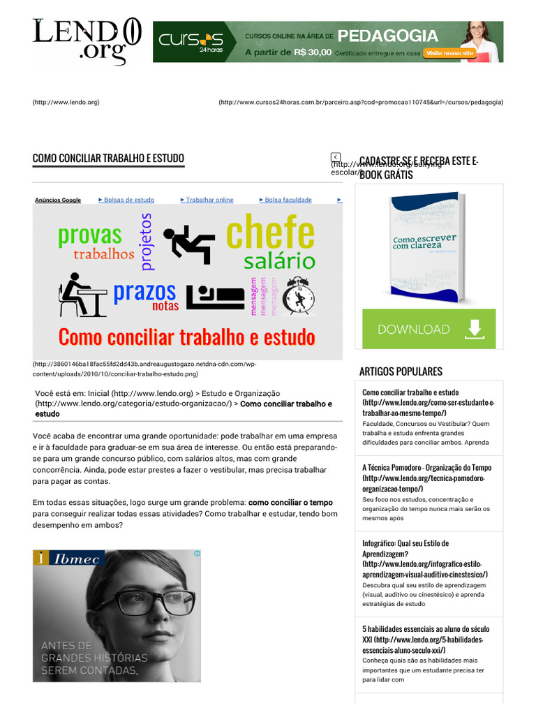 Dicas para Conciliar Trabalho e Estudo | PDF | Tempo | Motivação
