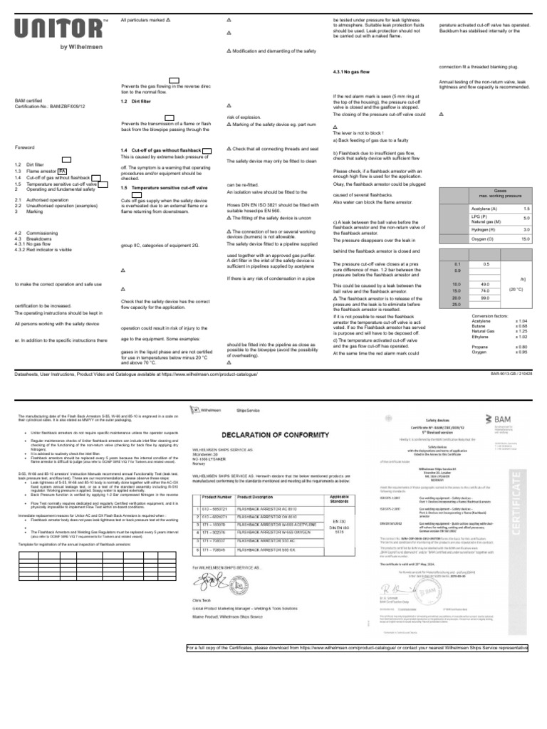 S-55 AC/OX Flashback Arrestor Guide | PDF | Valve | Leak