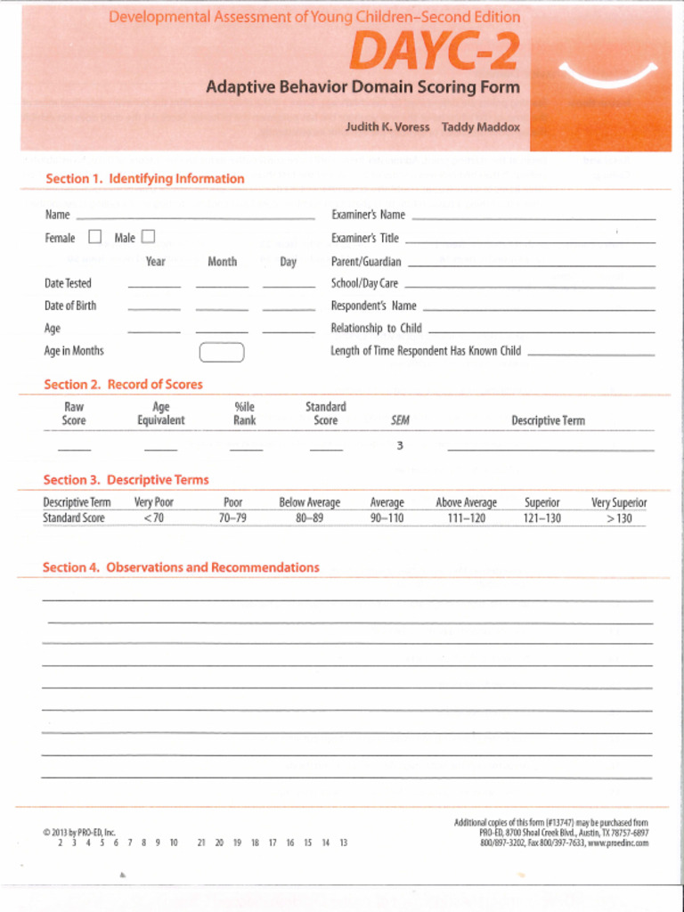 Adaptive Behavior Domain Scoring Form | PDF