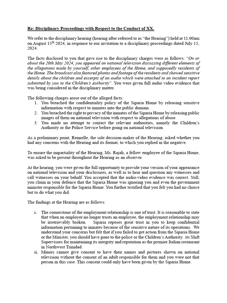 Disciplinary Hearing Outcome for Employee | PDF | Justice | Crime ...