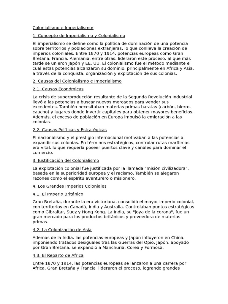 Colonialismo e Imperialismo: Causas y Consecuencias | PDF ...