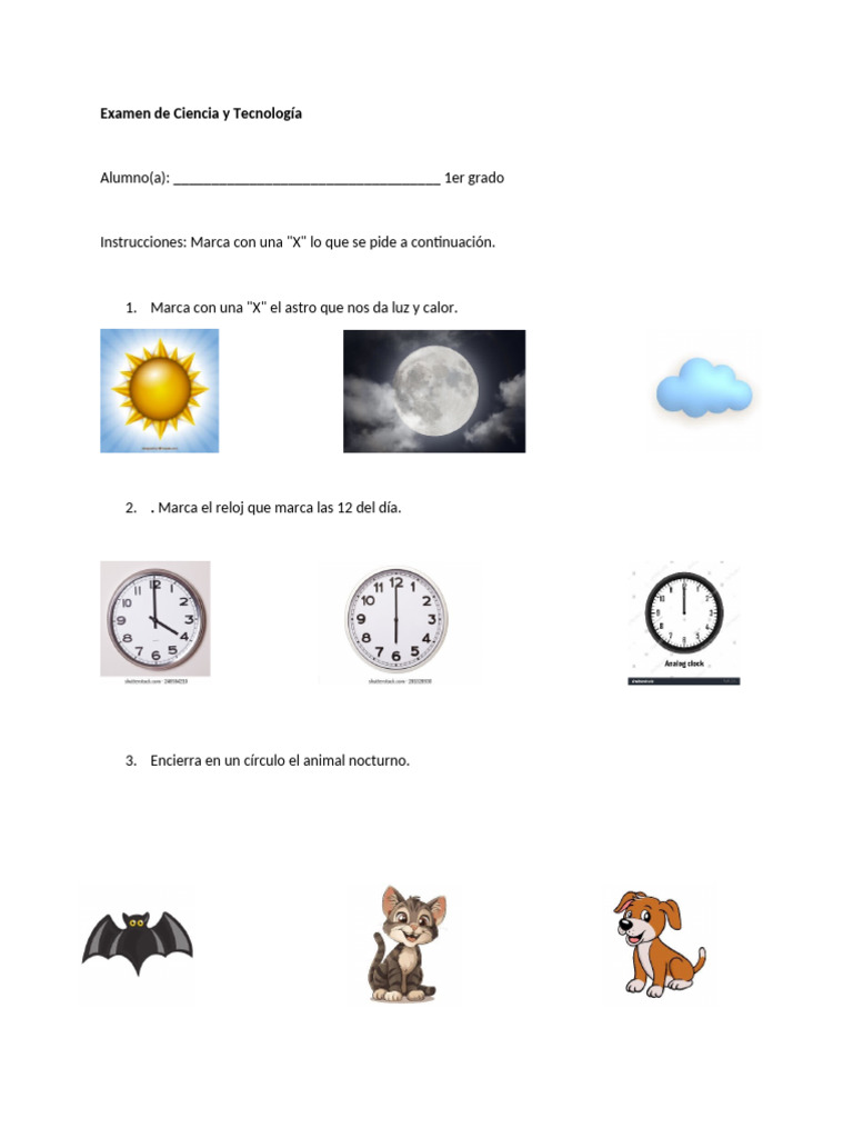 Examen de Ciencia y Tecnología 1er Grado | PDF