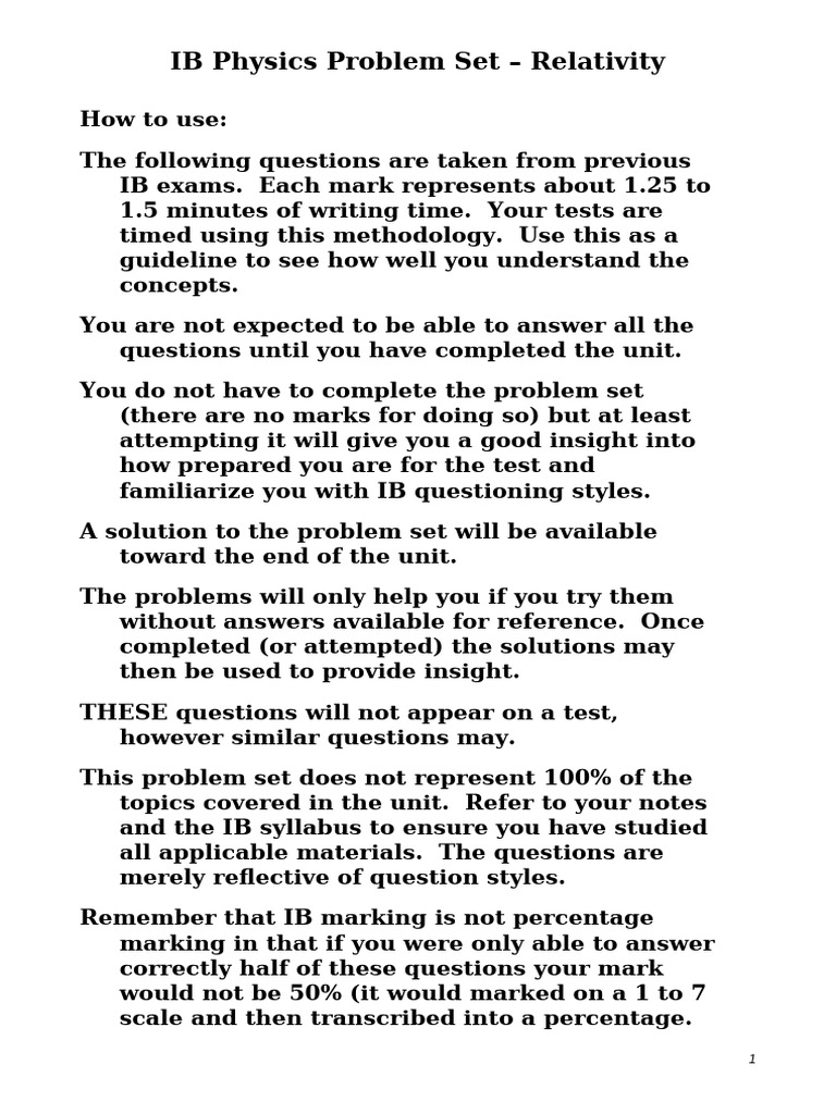 Problem Set 10 - Relativity | PDF | Special Relativity | Speed Of Light