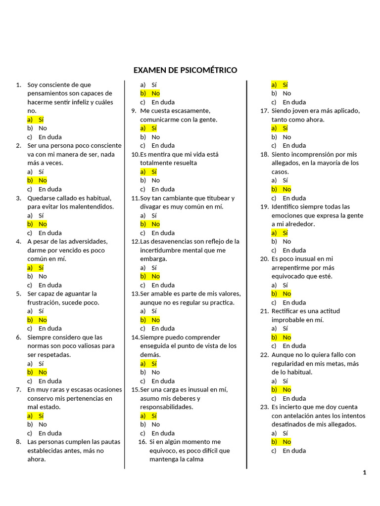 Ejemplo de Examen Psicométrico | PDF
