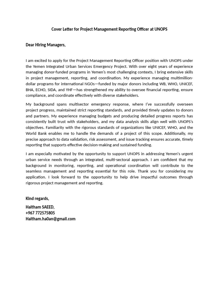 Project Management Officer Cover Letter | PDF | Social Science