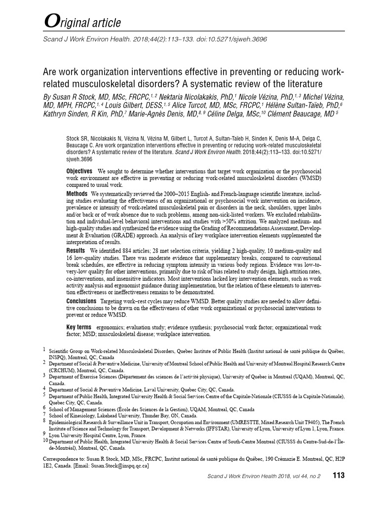 Are Work Organization Interventions Effective To Reduce WRMSDS | PDF ...