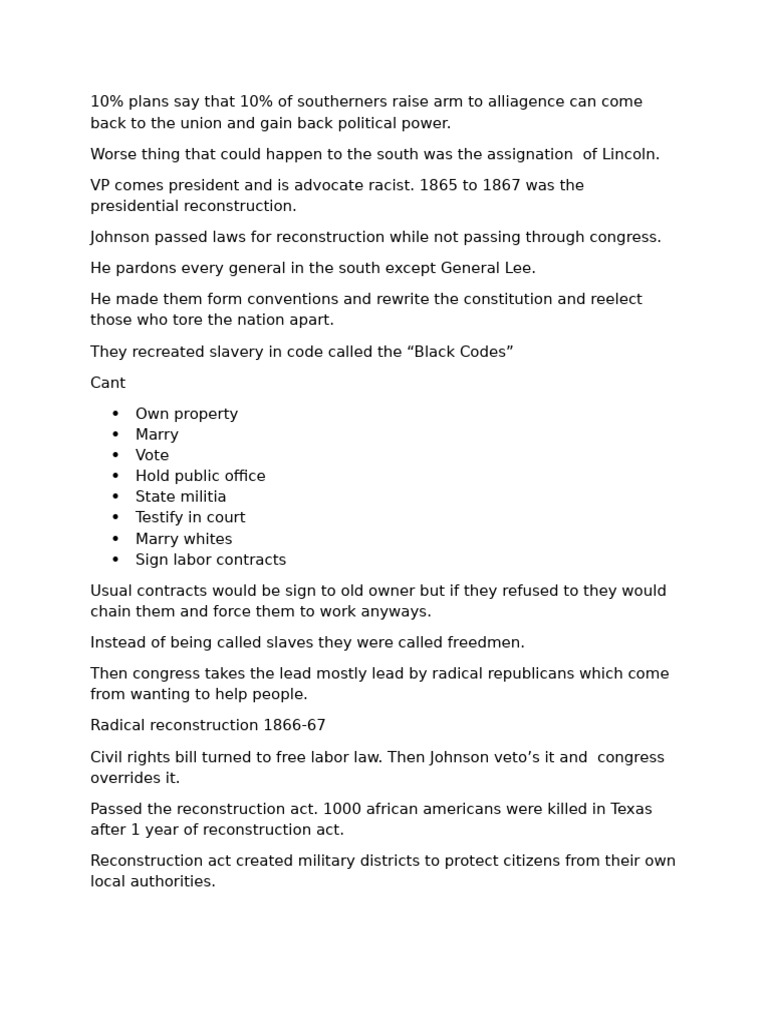 History Note Unit 1 | PDF | Reconstruction Era | The United States