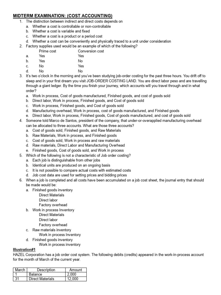 Cost Accounting Midterm Exam Questions | PDF | Cost Of Goods Sold ...