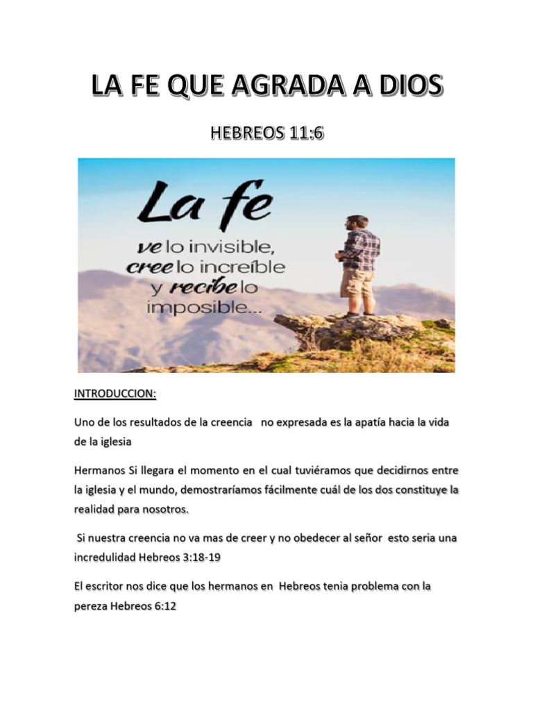 La Fe Que Agrada A Dios | PDF | Epístola a los hebreos | Dios