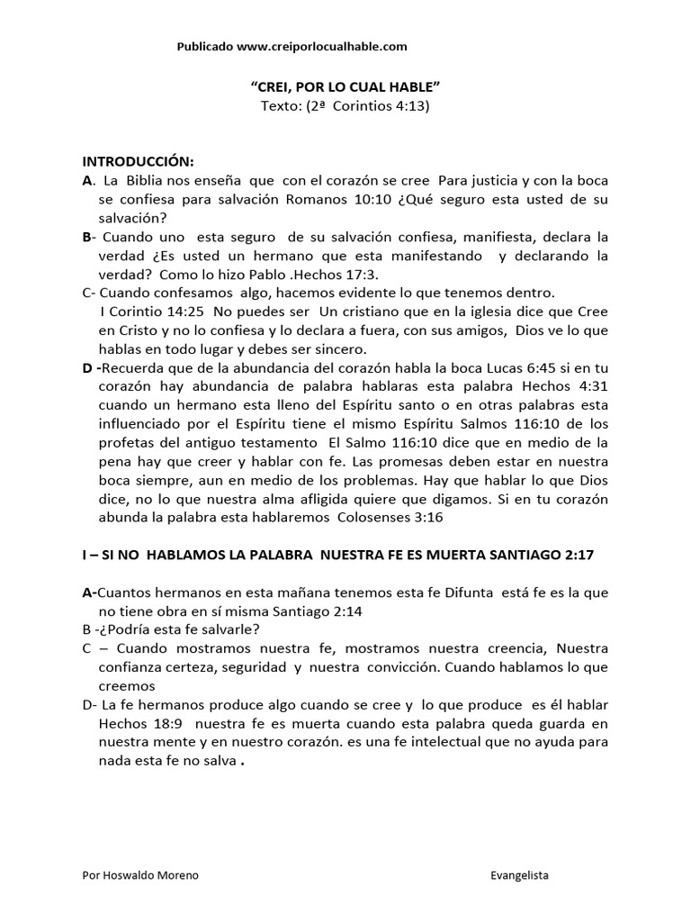 Creí, por lo cual hablé: Fe y Confesión | PDF | Fe | Cristo (título)