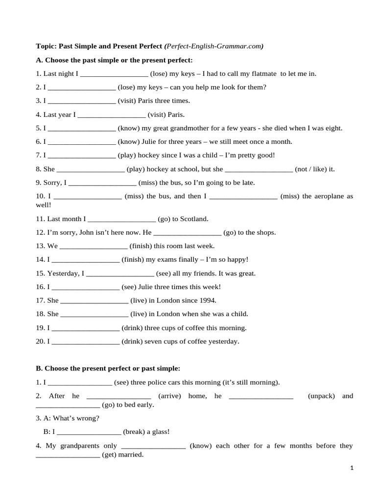 Simple Past Vs Present Perfect | PDF | Home & Garden | Art