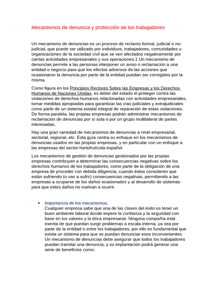Mecanismos de denuncia y protección de los trabajadores | PDF