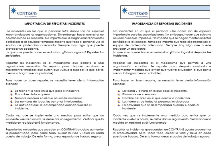 Reporte de Incidentes Laborales Efectivo | PDF | Seguridad y salud ...