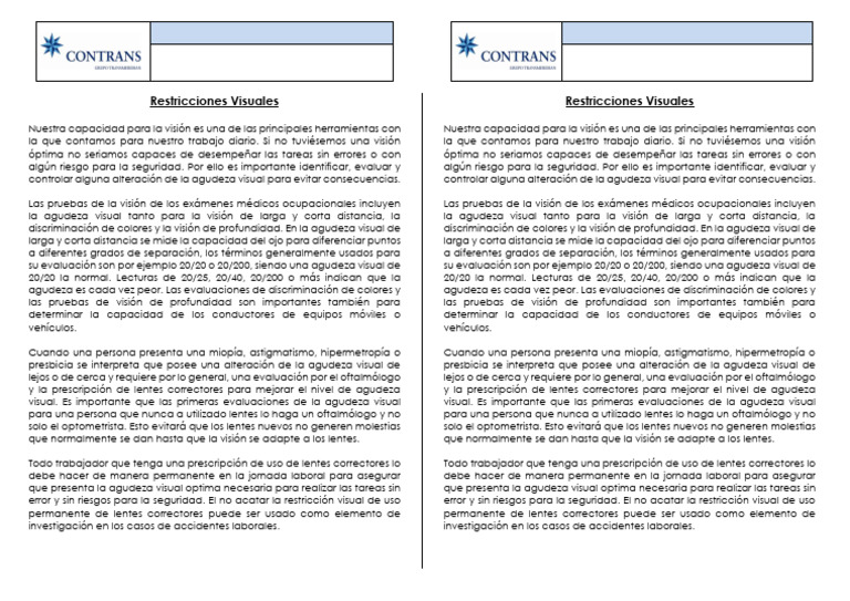 Importancia de la Agudeza Visual Laboral | PDF | Lentes | Agudeza visual