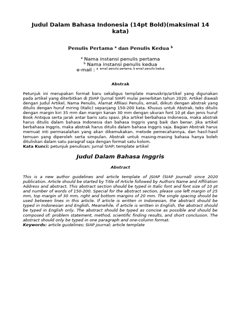 Panduan Penulisan Artikel JSIAP 2020 | PDF