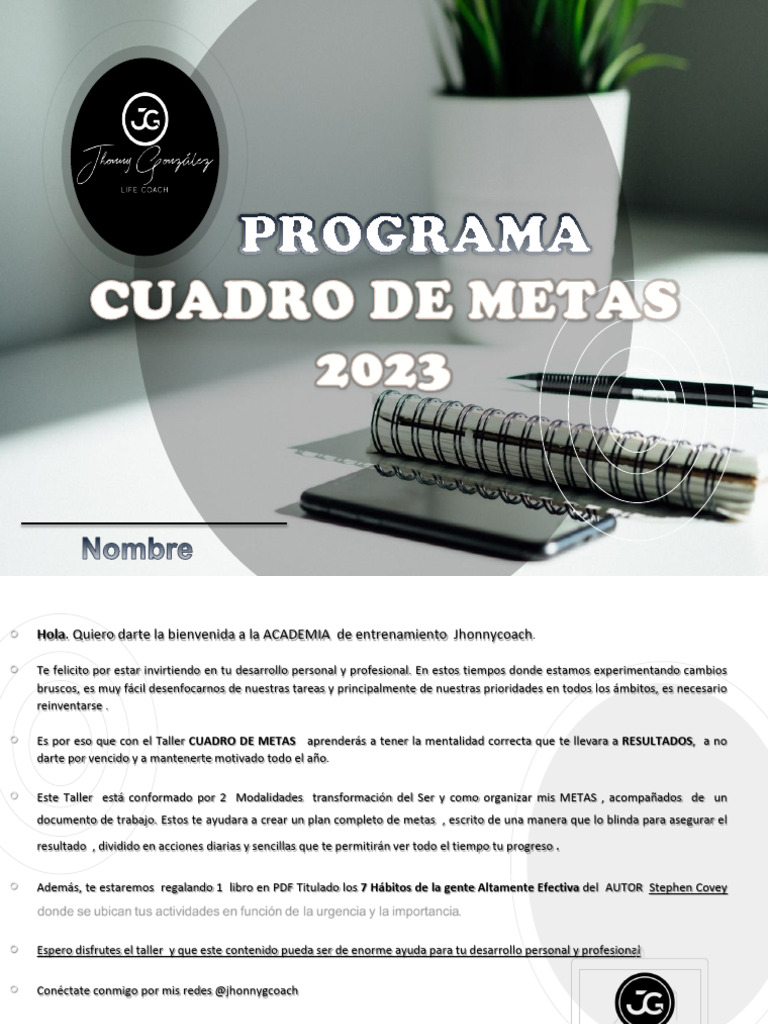 Cuadro de Metas 2023: Taller de Desarrollo | PDF | Crecimiento personal ...