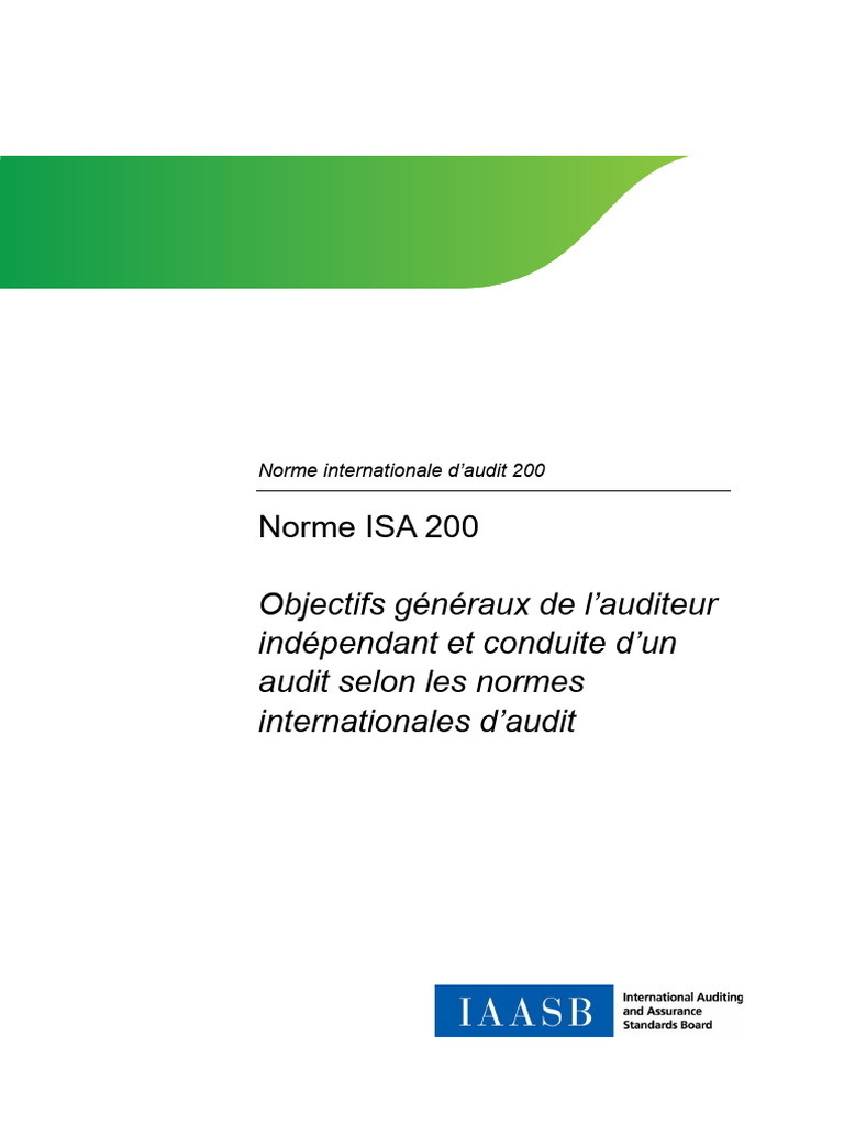 Norme ISA 200 : Objectifs de l'Auditeur | PDF | Audit | Normes ...