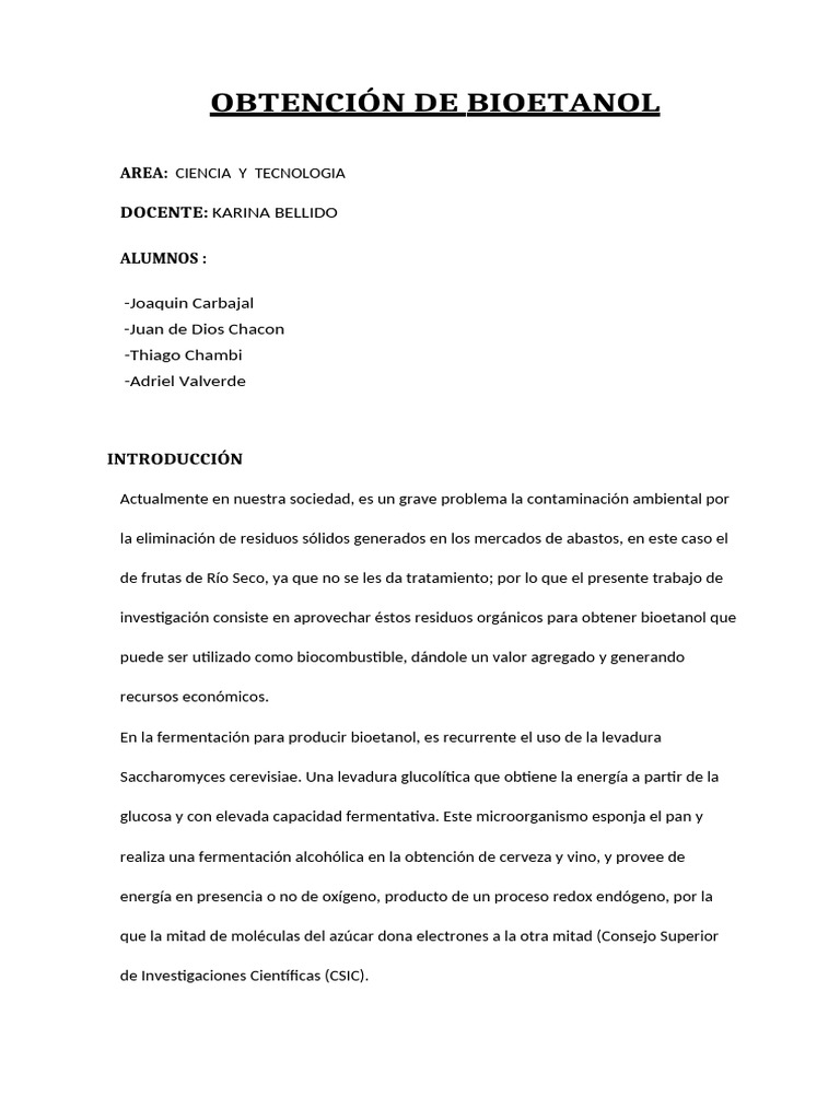 Bioetanol | PDF | Combustible de etanol | Biocombustible