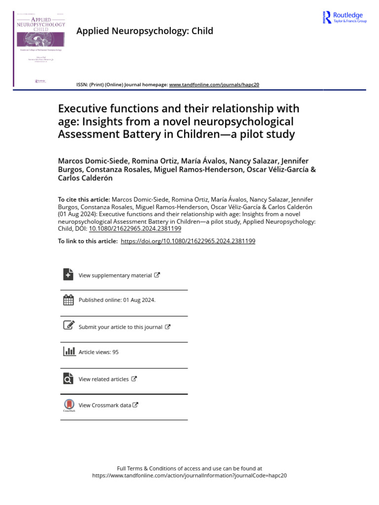 Executive Functions and Their Relationship With Age Insights From A ...