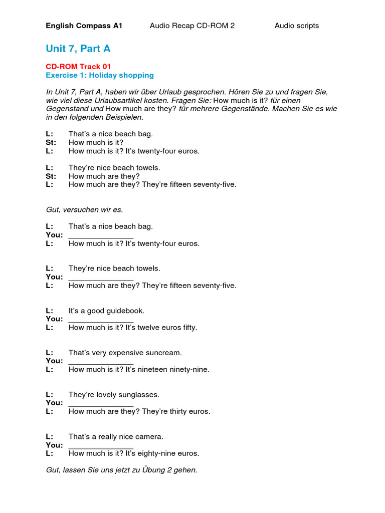 Holiday Conversations in English A1 | PDF