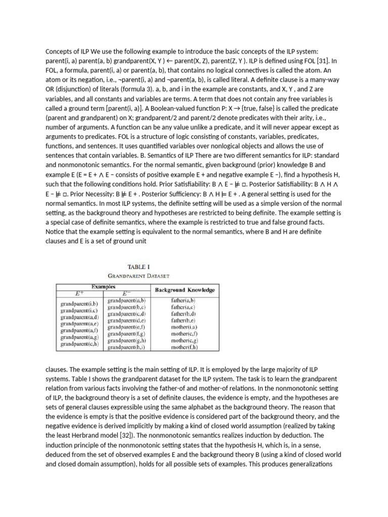 Concepts of ILP We Use The Following Example To Introduce The Basic Con ...