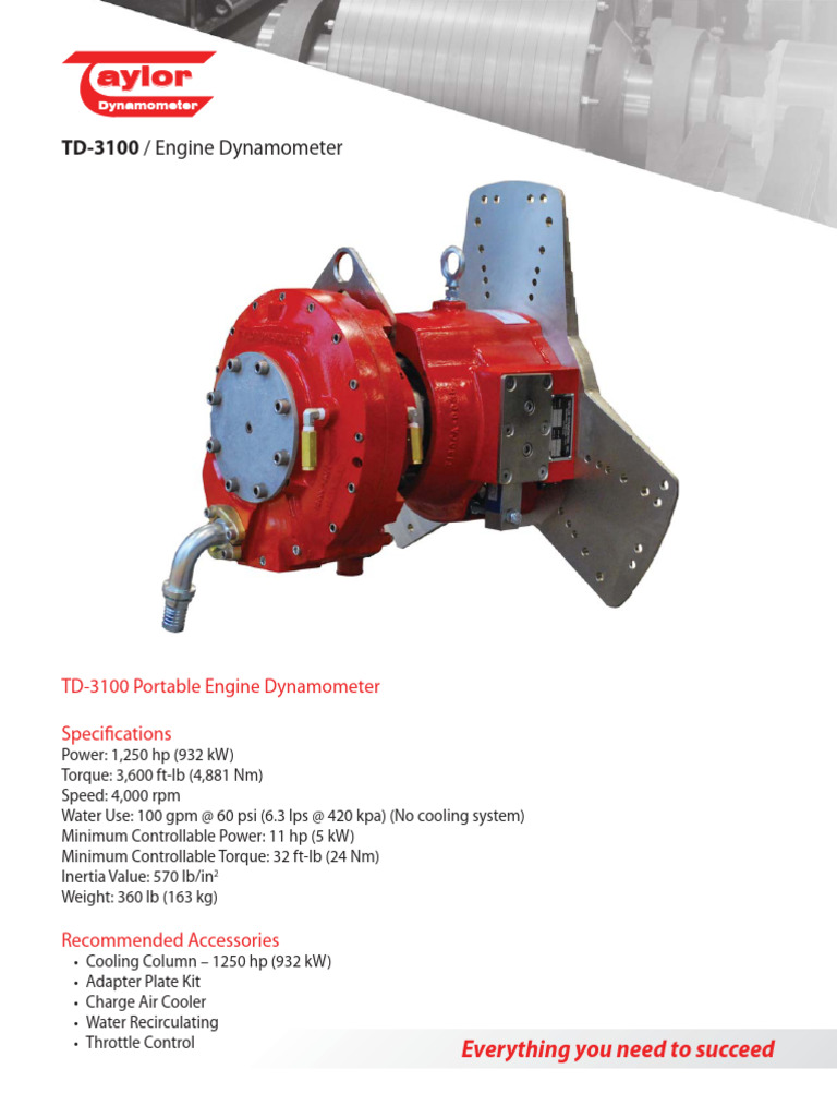 TD-3100 Portable Engine Dynamometer Specs | PDF | Horsepower | Metrology